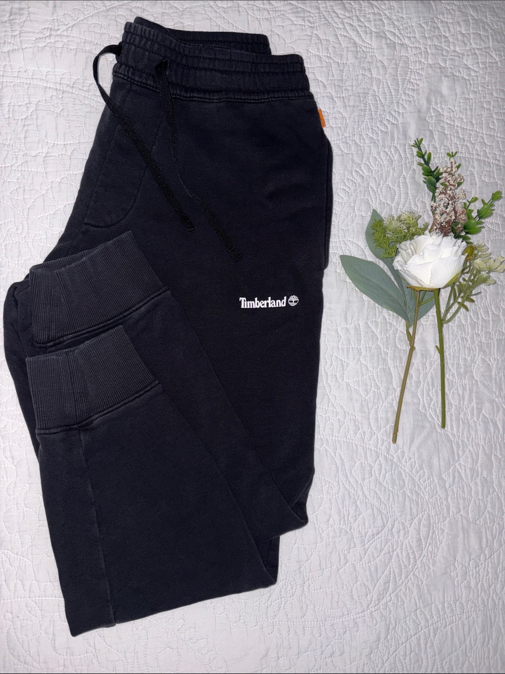 Timberland Black Jogger Pants with Orange Accent